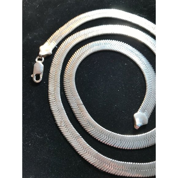 Necklace Thick Silver Vintage 925 Silver Thick 10MM 23 Inch Herringbone Chain - Picture 2 of 15